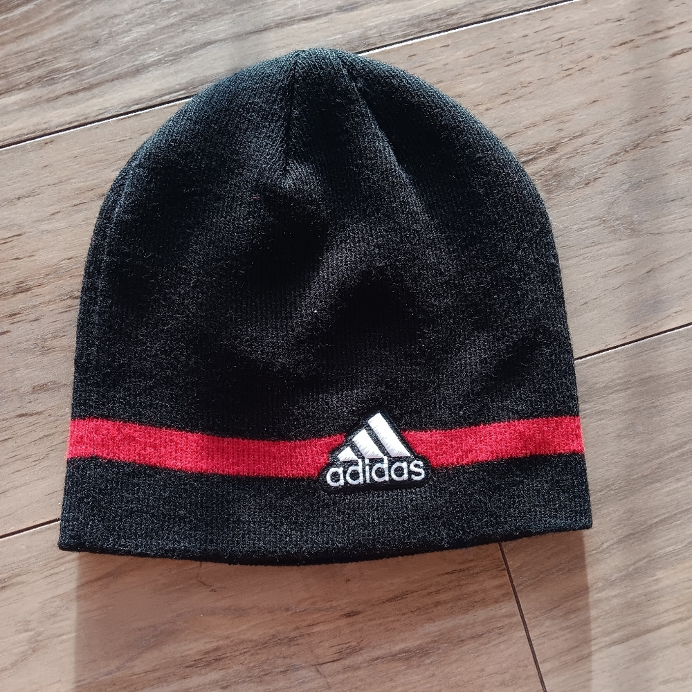 Adidas Black Beanie with Red Stripe